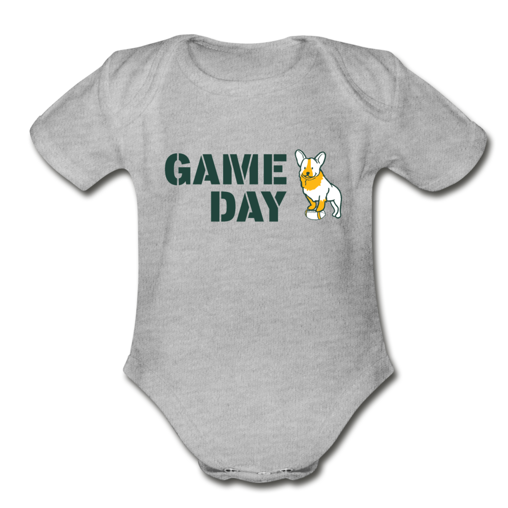 Game Day Dog Organic Short Sleeve Baby Bodysuit - heather grey