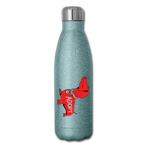 "Big Red Dog" Stainless Steel Water Bottle - turquoise glitter