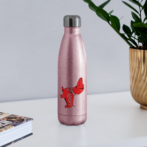 "Big Red Dog" Stainless Steel Water Bottle - pink glitter