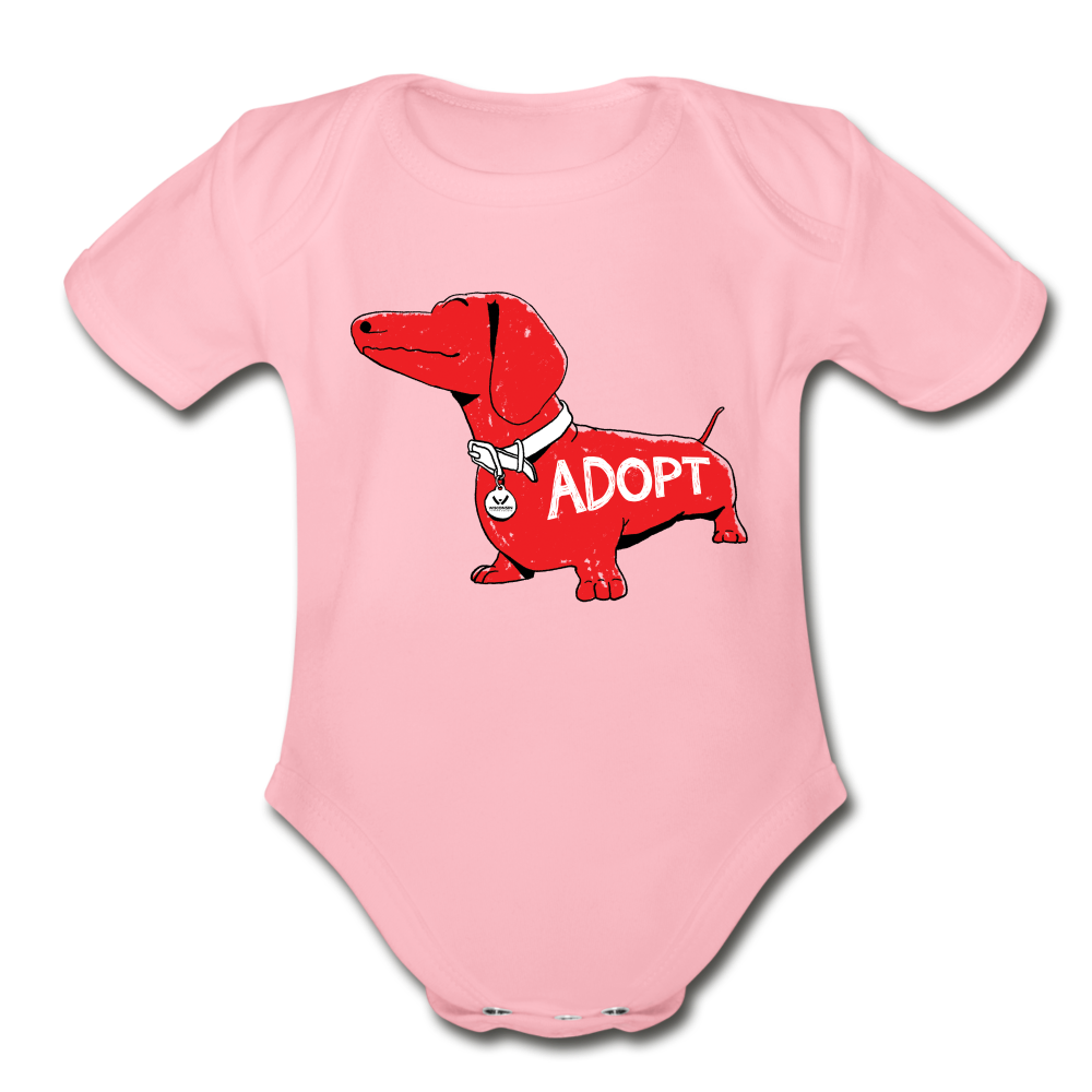 "Big Red Dog" Organic Short Sleeve Baby Bodysuit - light pink