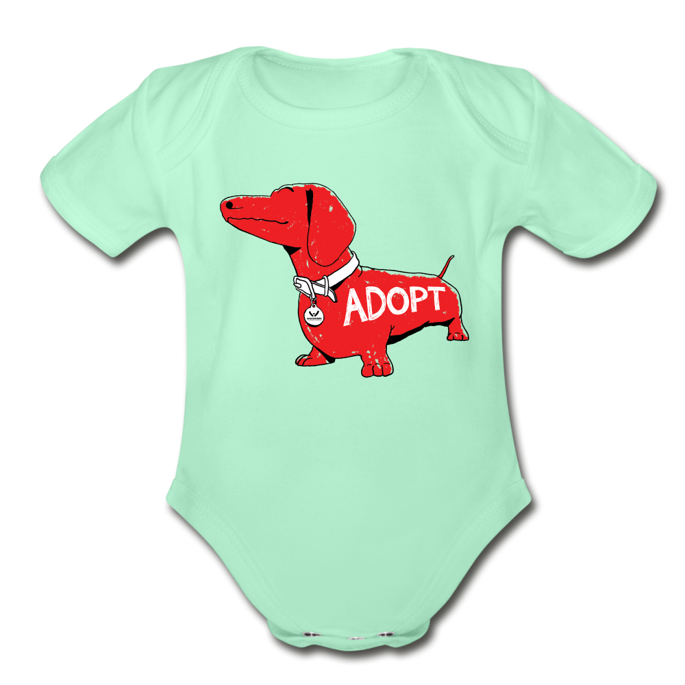 "Big Red Dog" Organic Short Sleeve Baby Bodysuit - light mint