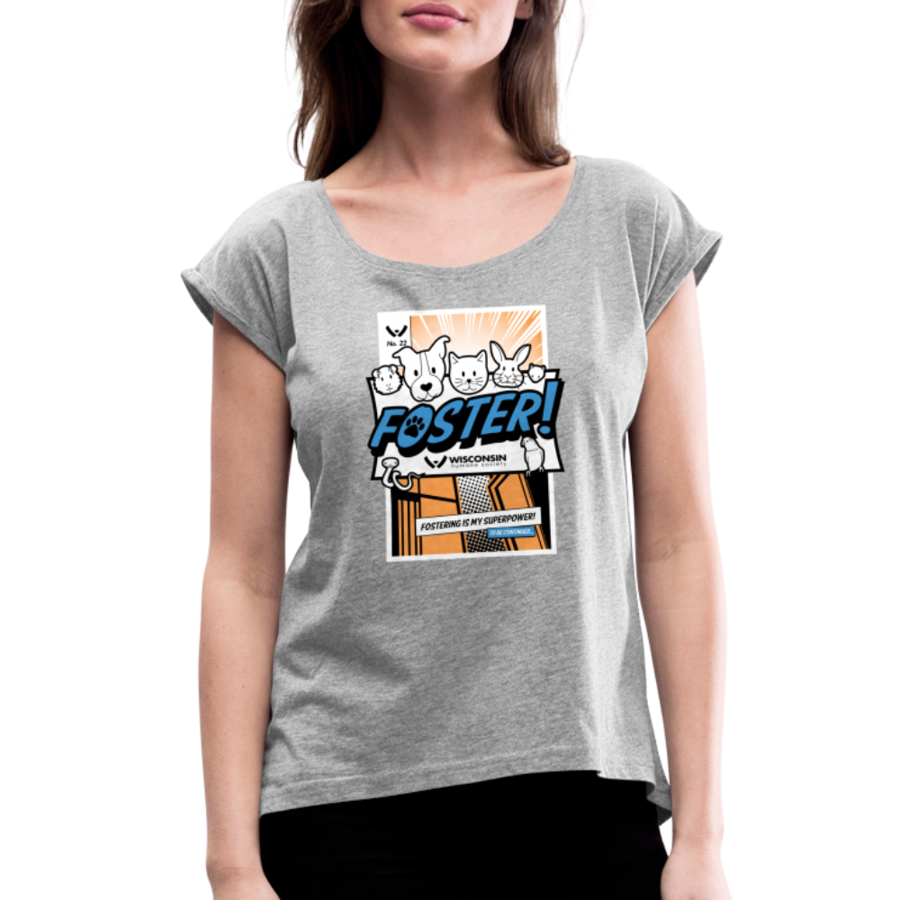 Foster Comic Roll Cuff T-Shirt - heather gray