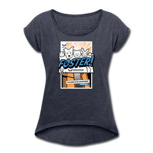 Foster Comic Roll Cuff T-Shirt - navy heather