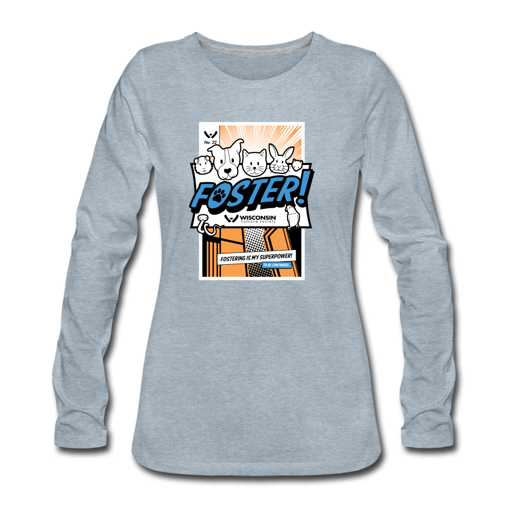 Foster Comic Contoured Premium Long Sleeve T-Shirt - heather ice blue
