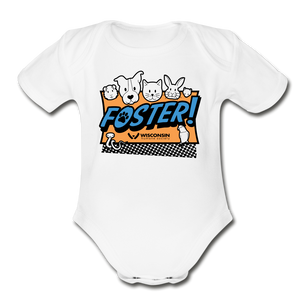 Foster Logo Organic Short Sleeve Baby Bodysuit - white