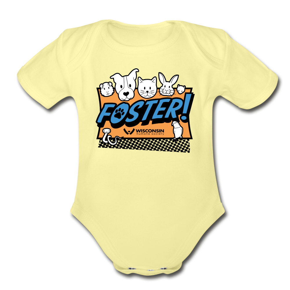 
                  
                    Foster Logo Organic Short Sleeve Baby Bodysuit - washed yellow
                  
                