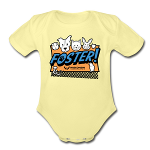 Foster Logo Organic Short Sleeve Baby Bodysuit - washed yellow