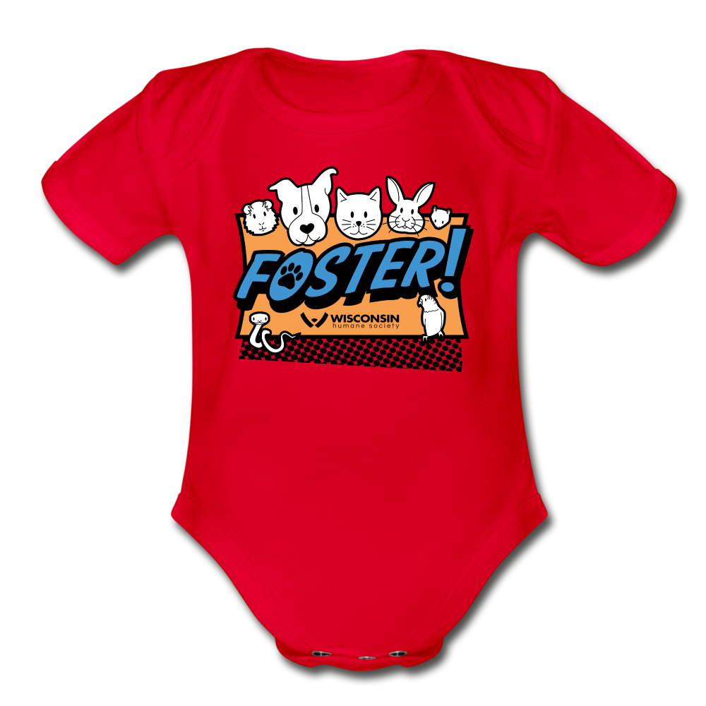 
                  
                    Foster Logo Organic Short Sleeve Baby Bodysuit - red
                  
                