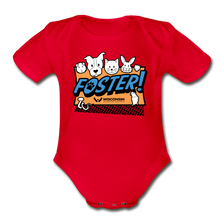 Load image into Gallery viewer, Foster Logo Organic Short Sleeve Baby Bodysuit - red