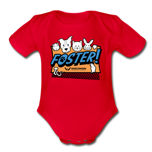 Foster Logo Organic Short Sleeve Baby Bodysuit - red