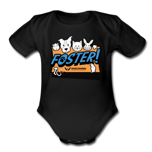 Foster Logo Organic Short Sleeve Baby Bodysuit - black