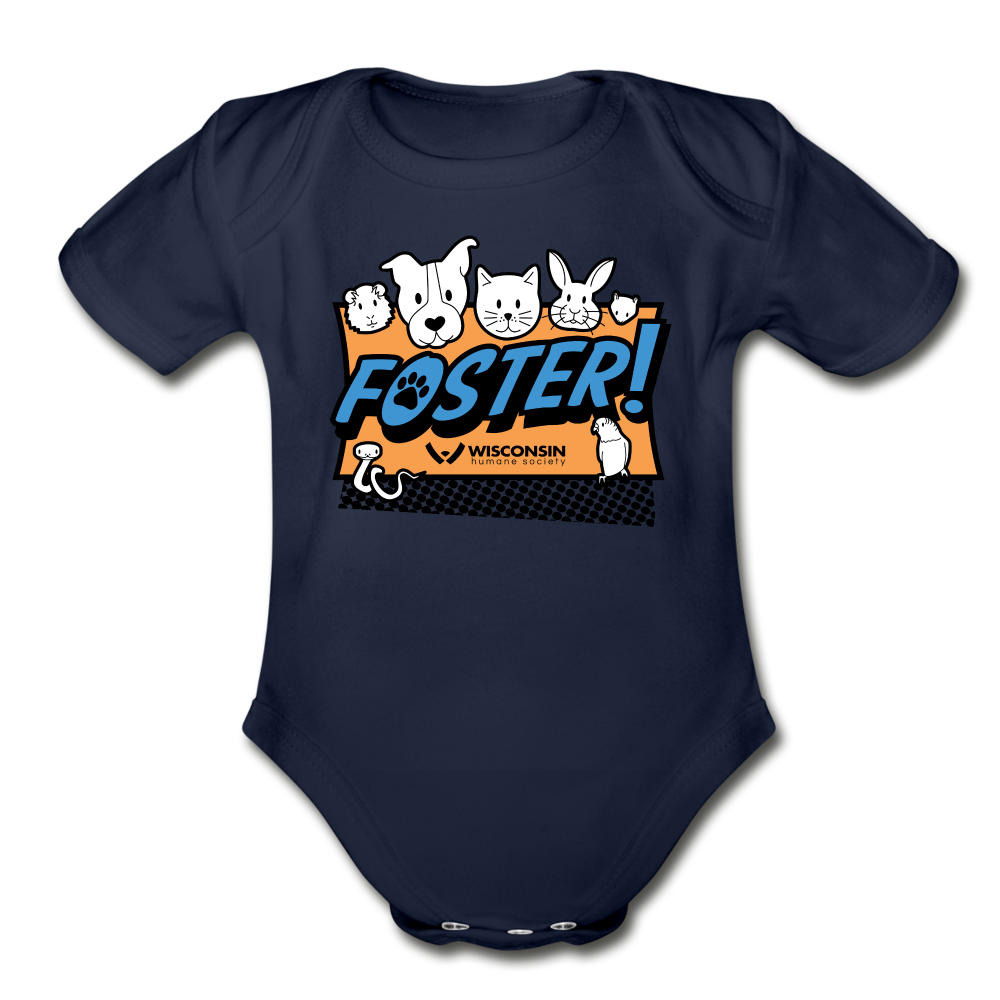 
                  
                    Foster Logo Organic Short Sleeve Baby Bodysuit - dark navy
                  
                