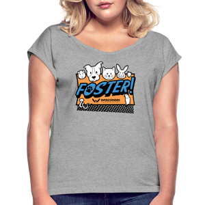 Foster Logo Roll Cuff T-Shirt - heather gray