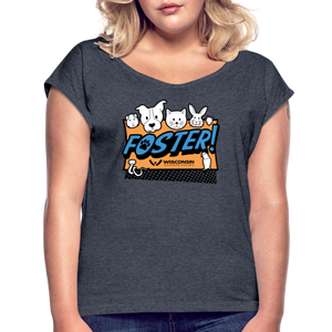 Foster Logo Roll Cuff T-Shirt - navy heather