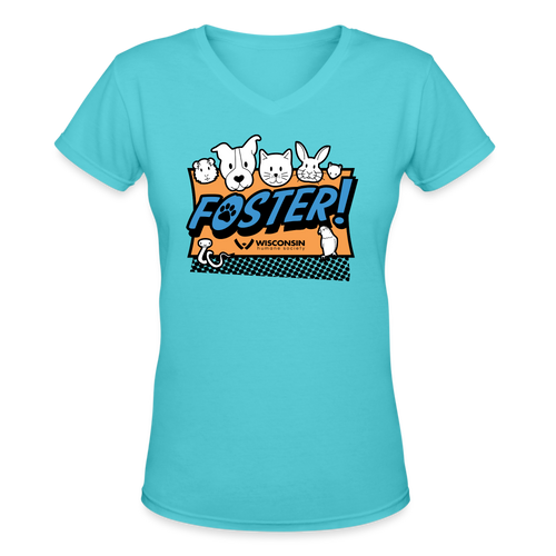 Foster Logo Contoured V-Neck T-Shirt - aqua