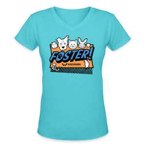 Foster Logo Contoured V-Neck T-Shirt - aqua