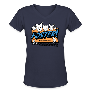 Foster Logo Contoured V-Neck T-Shirt - navy