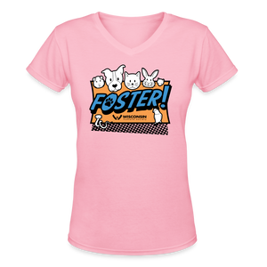Foster Logo Contoured V-Neck T-Shirt - pink