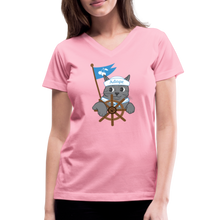 Load image into Gallery viewer, Door County Sailor Cat Contoured V-Neck T-Shirt - pink
