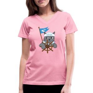 Door County Sailor Cat Contoured V-Neck T-Shirt - pink