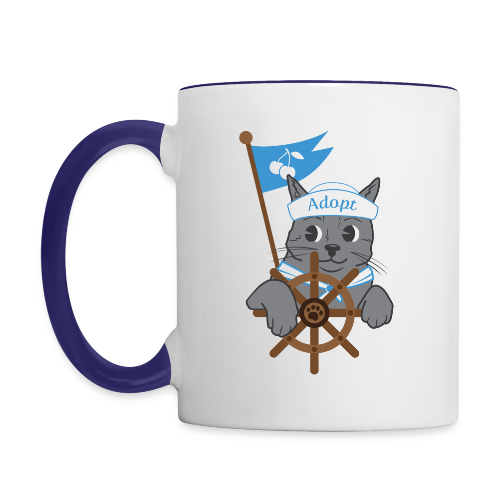 Door County Sailor Cat Contrast Coffee Mug - white/cobalt blue