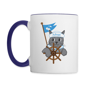 Door County Sailor Cat Contrast Coffee Mug - white/cobalt blue