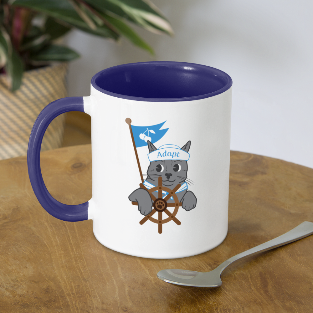 Door County Sailor Cat Contrast Coffee Mug - white/cobalt blue