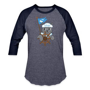 Door County Sailor Cat Baseball T-Shirt - heather blue/navy