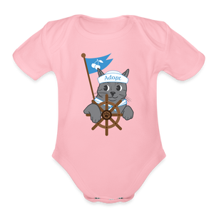 Door County Sailor Cat Organic Short Sleeve Baby Bodysuit - light pink