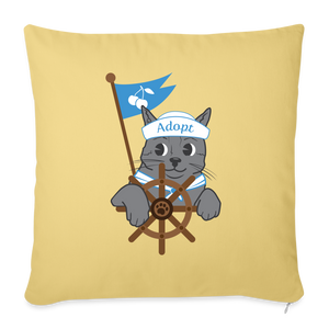 Door County Sailor Cat Throw Pillow Cover 18” x 18” - washed yellow