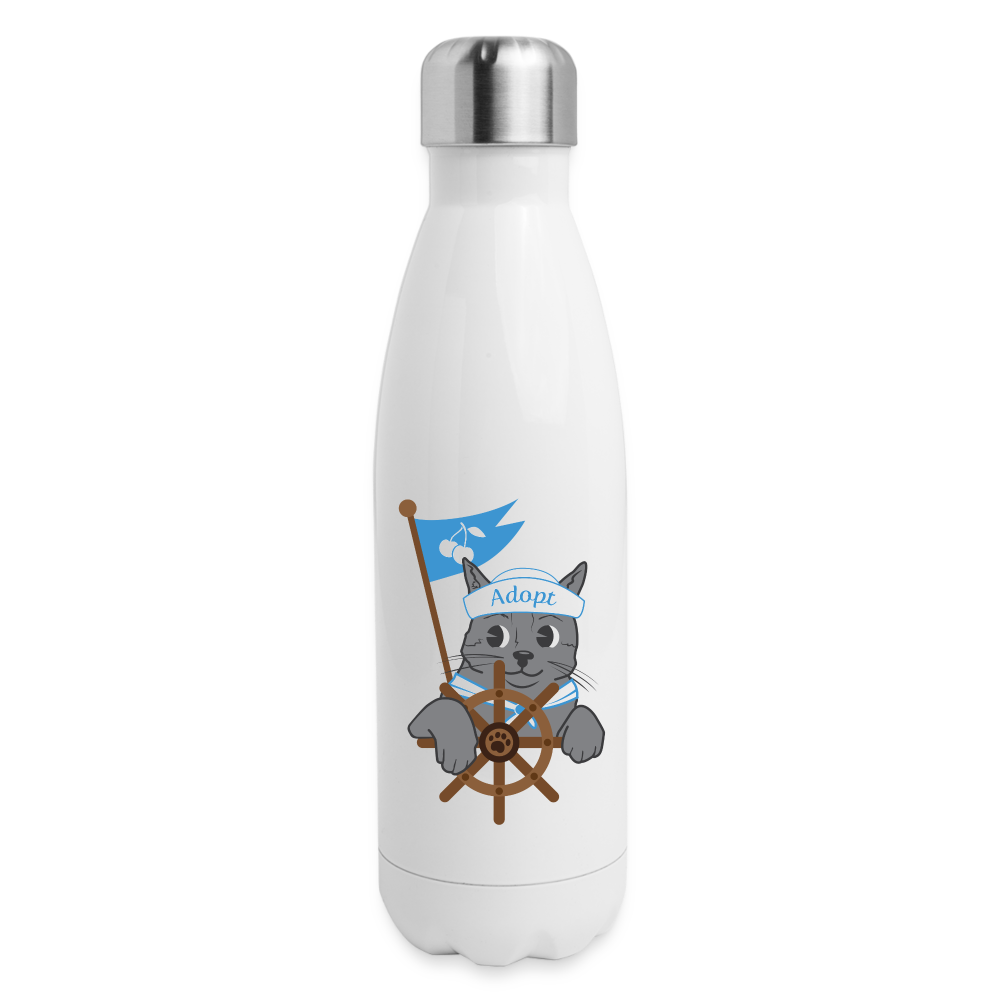 Door County Sailor Cat Insulated Stainless Steel Water Bottle - white