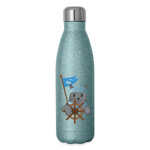 Door County Sailor Cat Insulated Stainless Steel Water Bottle - turquoise glitter