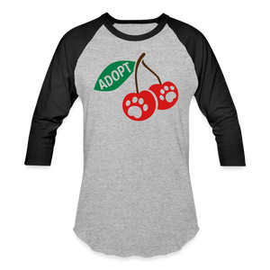 Door County Cherries Baseball T-Shirt - heather gray/black