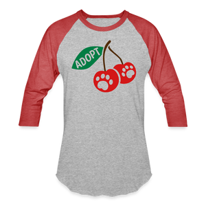 Door County Cherries Baseball T-Shirt - heather gray/red