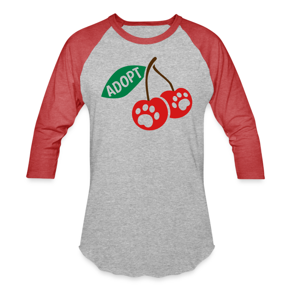 Door County Cherries Baseball T-Shirt - heather gray/red