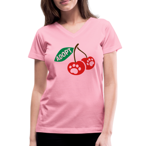 Door County Cherries Contoured V-Neck T-Shirt - pink