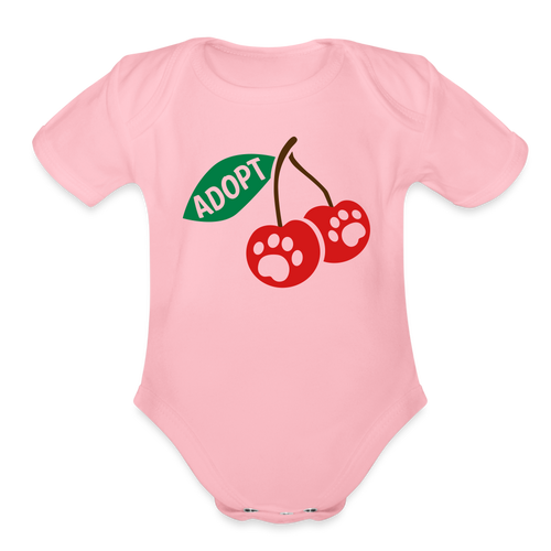 Door County Cherries Organic Short Sleeve Baby Bodysuit - light pink