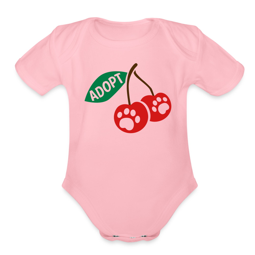 Door County Cherries Organic Short Sleeve Baby Bodysuit - light pink