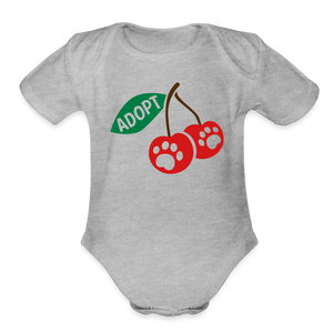 Door County Cherries Organic Short Sleeve Baby Bodysuit - heather grey