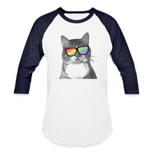 Load image into Gallery viewer, Pride Cat Baseball T-Shirt - white/navy