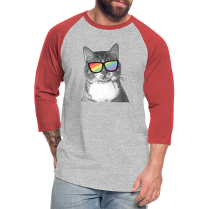 Pride Cat Baseball T-Shirt - heather gray/red