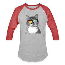 Load image into Gallery viewer, Pride Cat Baseball T-Shirt - heather gray/red