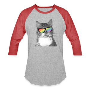 Pride Cat Baseball T-Shirt - heather gray/red