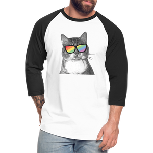 Pride Cat Baseball T-Shirt - white/black