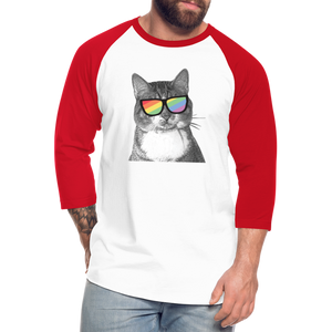Pride Cat Baseball T-Shirt - white/red