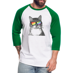 Pride Cat Baseball T-Shirt - white/kelly green