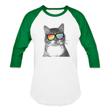 Load image into Gallery viewer, Pride Cat Baseball T-Shirt - white/kelly green