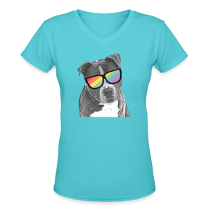Pride Dog Contoured V-Neck T-Shirt - aqua