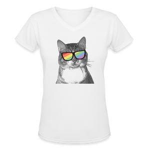 Pride Cat Contoured V-Neck T-Shirt - white