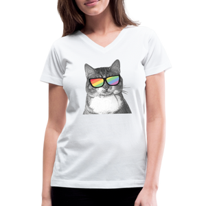 Pride Cat Contoured V-Neck T-Shirt - white